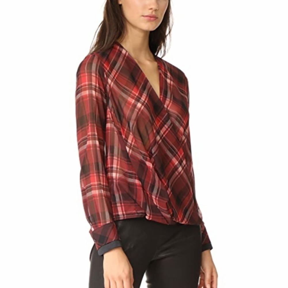 Rag & Bone silk Victor wrap blouse red plaid